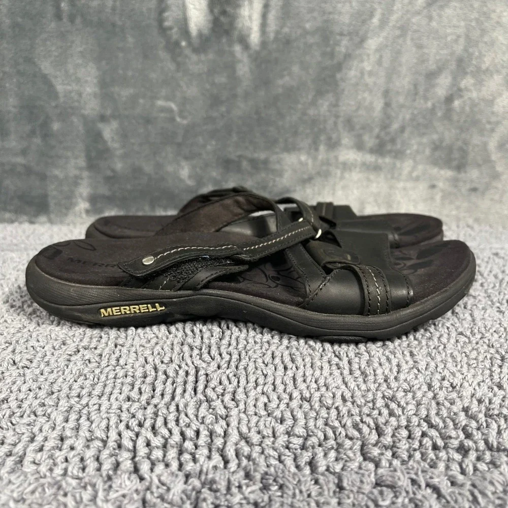 Merrell Terran Slide II Black Leather Comfort Sandals Womens 7 J62278